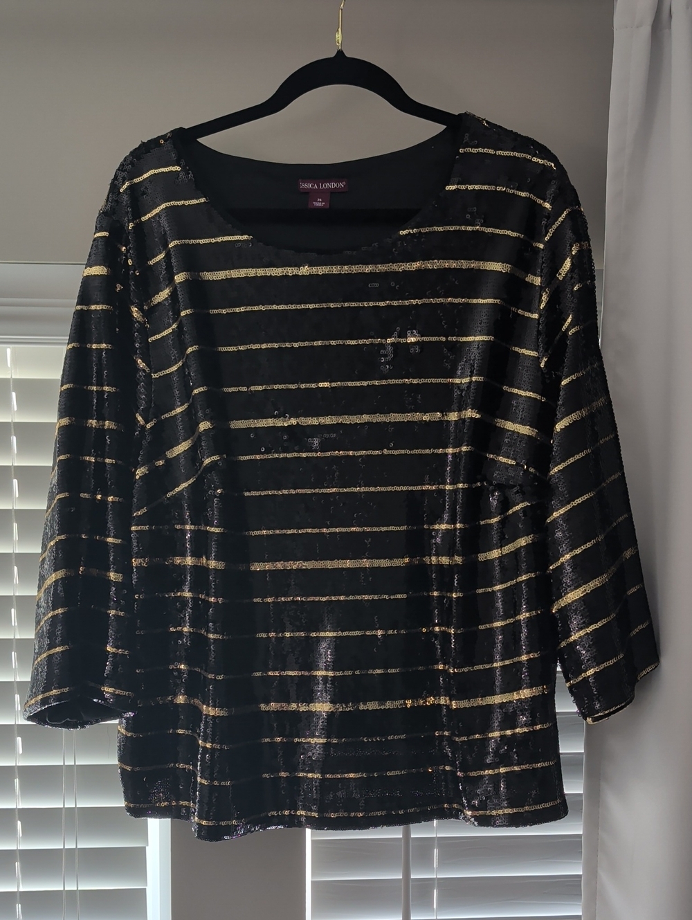 Jessica London Black with Gold Striped Sequin Top